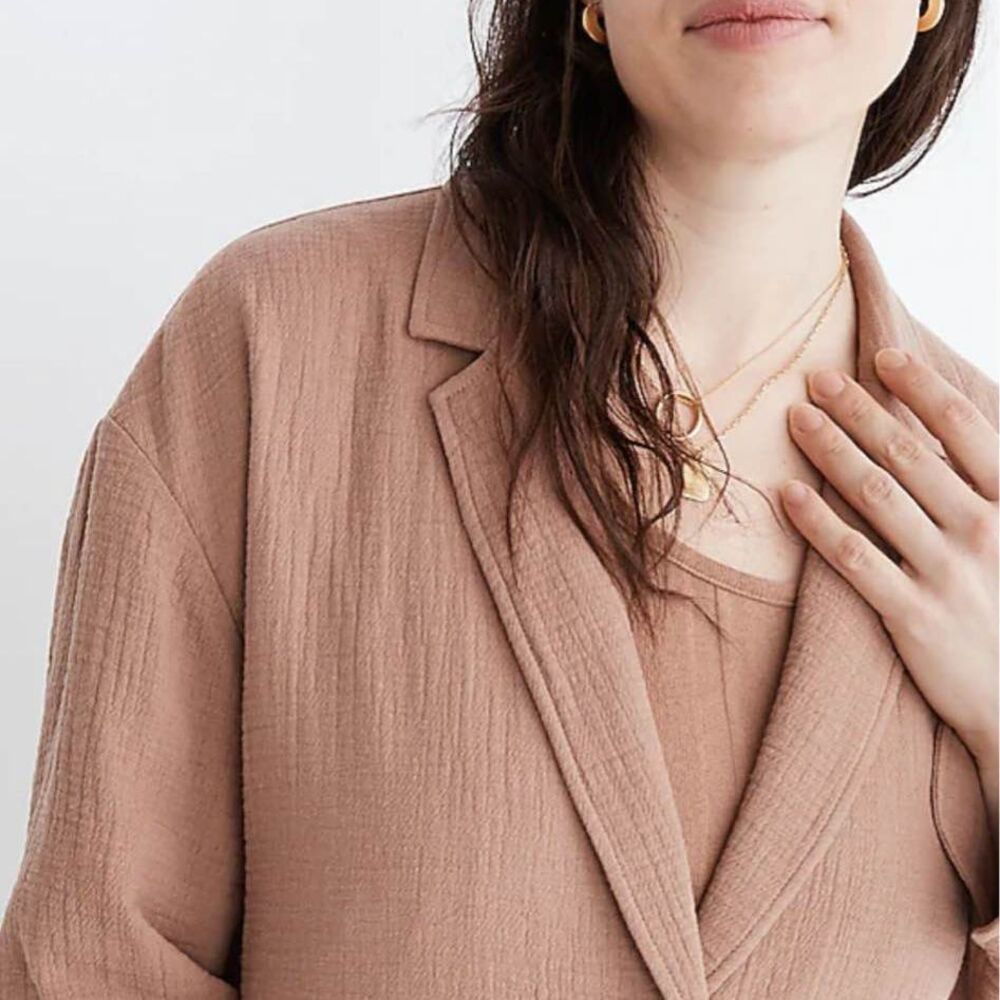 ~ Madewell Sm Boho Linen Blazer Beachy Coastal Cotton Blend Gauzy Relaxed Tan - Picture 2 of 10